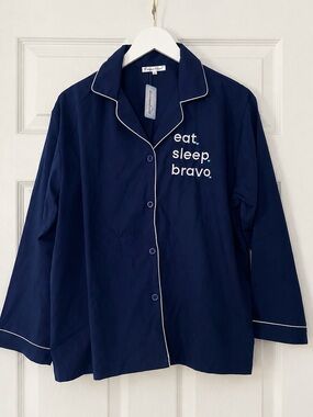 NWT NBC Brave eat. sleep. bravo. Navy  Pajama Top Womens Large